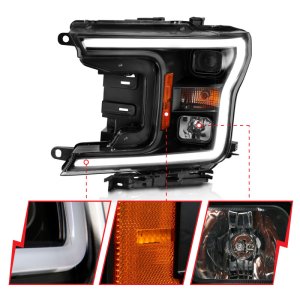 Ford F-150 Headlight Set - ANZO - Projector Plank Style w/Halo - Black Amber - `18-`19