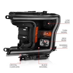 Ford F-150 Headlight Set - ANZO - Projector Plank Style w/Halo - Black Amber - `18-`19