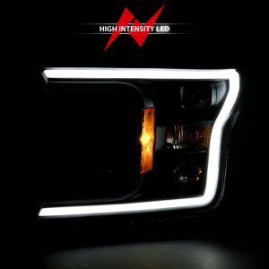 Ford F-150 Headlight Set - ANZO - Projector Plank Style w/Halo - Black Amber - `18-`19