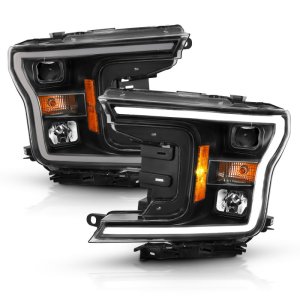 Ford F-150 Headlight Set - ANZO - Projector Plank Style w/Halo - Black Amber - `18-`19
