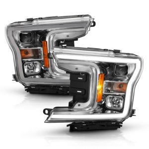 Ford F-150 Projector Headlights - ANZO - Plank Style w/Halo - Chrome Amber - `18-`19 Ford F-150 Projector Headlights - ANZO - Plank Style w/Halo - Chrome Amber - `18-`19