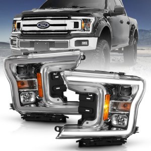 Ford F-150 Projector Headlights - ANZO - Plank Style w/Halo - Chrome Amber - `18-`19