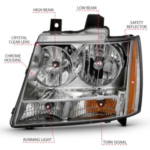 Chevrolet Tahoe Headlights - ANZO - Crystal - Chrome with Amber - `07-`14 Chevrolet Tahoe Headlights - ANZO - Crystal - Chrome with Amber - `07-`14