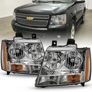 Chevrolet Tahoe Headlights - ANZO - Crystal - Chrome with Amber - `07-`14 Chevrolet Tahoe Headlights - ANZO - Crystal - Chrome with Amber - `07-`14