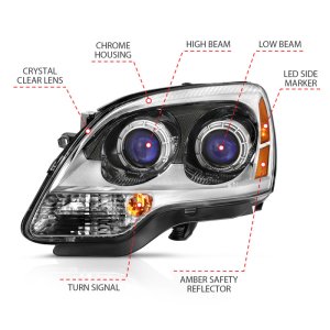 GMC Acadia Headlights - ANZO - Crystal - Chrome Amber - `07-`08 GMC Acadia Headlights - ANZO - Crystal - Chrome Amber - `07-`08