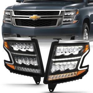 Chevrolet Suburban Headlights - ANZO - LED Light Bar Style with Sequential Amber and DRL - Black - `15-`20