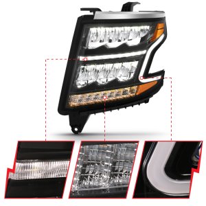 Chevrolet Tahoe Headlights - ANZO - LED Light Bar Style with Sequential Amber and DRL - Black - `15-`20