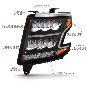 Chevrolet Tahoe Headlights - ANZO - LED Light Bar Style with Sequential Amber and DRL - Black - `15-`20