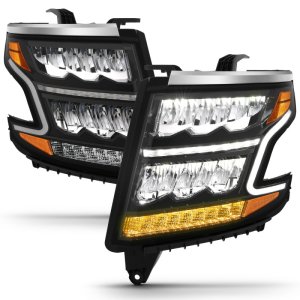 Chevrolet Tahoe Headlights - ANZO - LED Light Bar Style with Sequential Amber and DRL - Black - `15-`20