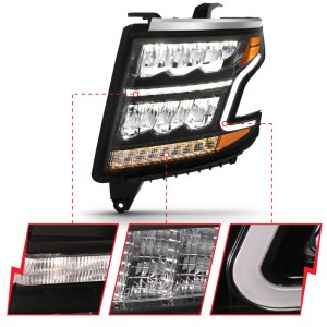 Chevrolet Tahoe Headlights - ANZO - LED Light Bar Style with Sequential Amber and DRL - Black - `15-`20