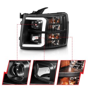 Chevrolet Silverado 3500 Projector Headlights - ANZO - Plank Style - Black Amber - `07-`13
