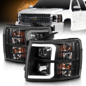 Chevrolet Silverado 3500 Projector Headlights - ANZO - Plank Style - Black Amber - `07-`13