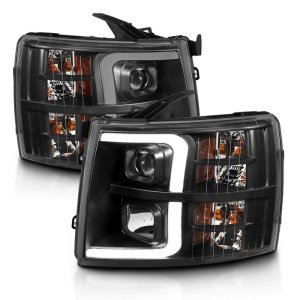 Chevrolet Silverado 3500 Projector Headlights - ANZO - Plank Style - Black Amber - `07-`13