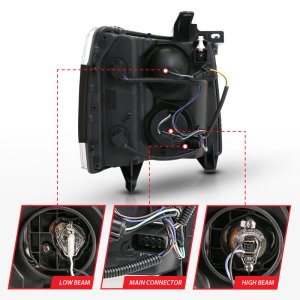 Chevrolet Silverado 1500 Projector Headlight Set - ANZO - Plank Style - Chrome with Amber Housing - `07-`13