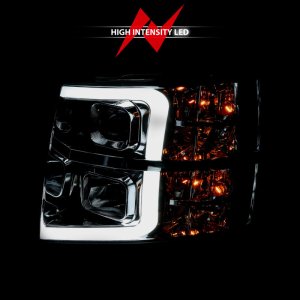 Chevrolet Silverado 1500 Projector Headlight Set - ANZO - Plank Style - Chrome with Amber Housing - `07-`13