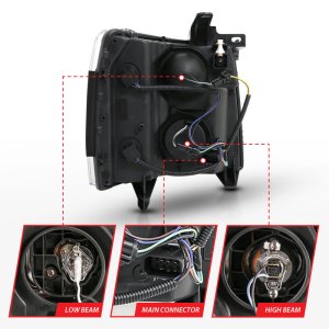 Chevrolet Silverado 1500 Projector Headlight Set - ANZO - Plank Style - Chrome with Amber Housing - `07-`13