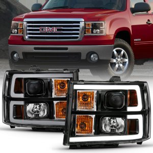 GMC Sierra 1500 Headlights - ANZO - Projector, Plank Style, Clear Lens, Amber - Black - `07-`13