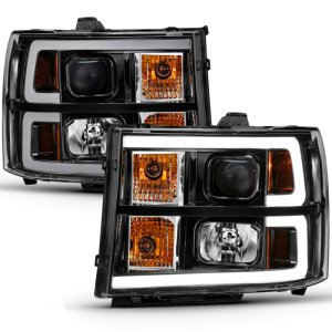 GMC Sierra 1500 Headlights - ANZO - Projector, Plank Style, Clear Lens, Amber - Black - `07-`13