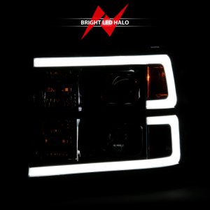 GMC Sierra 1500 Headlights - ANZO - Projector, Plank Style, Clear Lens, Amber - Black - `07-`13