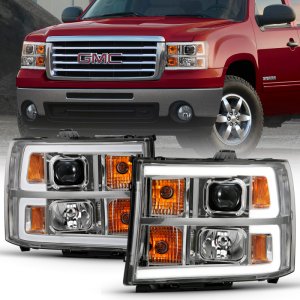 GMC Sierra 1500 Headlights - ANZO - Projector, Plank Style, Clear Lens, Amber - Chrome - `07-`13