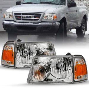 Ford Ranger Crystal Headlights - ANZO - Clear Lens, With Corner Lights - Chrome - `01-`11