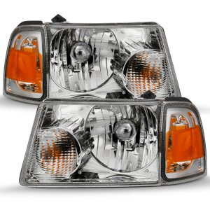 Ford Ranger Crystal Headlights - ANZO - Clear Lens, With Corner Lights - Chrome - `01-`11