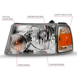 Ford Ranger Crystal Headlights - ANZO - Clear Lens, With Corner Lights - Chrome - `01-`11