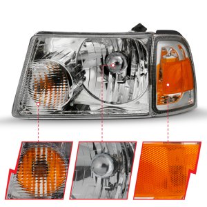 Ford Ranger Crystal Headlights - ANZO - Clear Lens, With Corner Lights - Chrome - `01-`11
