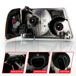 Ford Ranger Crystal Headlights - ANZO - Clear Lens, With Corner Lights - Chrome - `01-`11