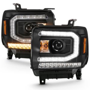 GMC Sierra 1500 Headlights - ANZO - Projector Plank Style with Sequential Amber Signal - Black - `16-`19