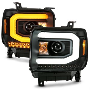 GMC Sierra 1500 Headlights - ANZO - Projector Headlight Plank Style Black w/ Switchback - Black - `14-`15