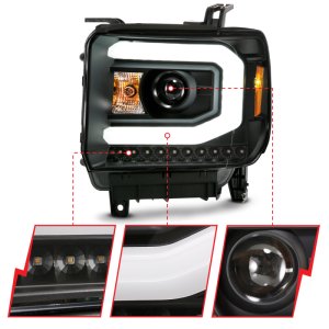GMC Sierra 1500 Headlights - ANZO - Projector Headlight Plank Style Black w/ Switchback - Black - `14-`15