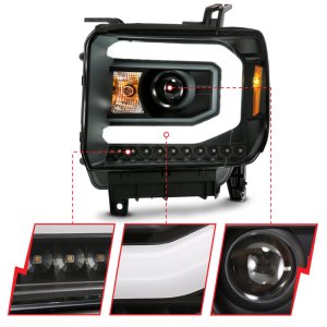 GMC Sierra 1500 Headlights - ANZO - Projector Headlight Plank Style Black w/ Switchback - Black - `14-`15