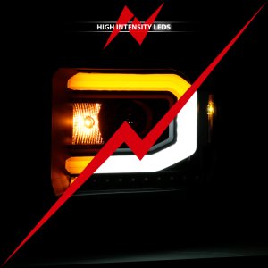 GMC Sierra 1500 Headlights - ANZO - Projector Headlight Plank Style Black w/ Switchback - Black - `14-`15