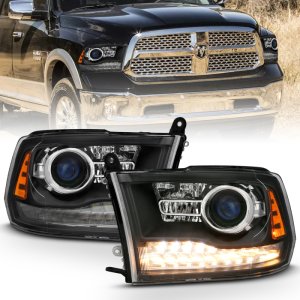 Dodge Ram 1500 Headlights - ANZO - Plank Style Halo w/Switchback - Matte Black - `09-`18