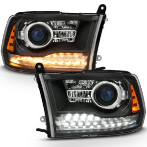 Dodge Ram 1500 Headlights - ANZO - Plank Style Halo w/Switchback - Matte Black - `09-`18