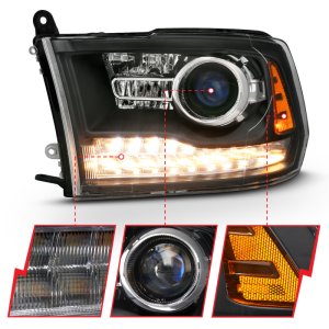 Dodge Ram 1500 Headlights - ANZO - Plank Style Halo w/Switchback - Matte Black - `09-`18
