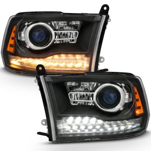 Dodge Ram 1500 Headlights - ANZO - Plank Style Halo w/Switchback - Matte Black - `09-`18