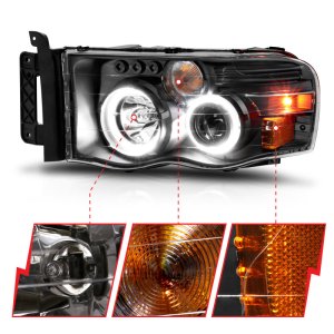 Dodge Ram 1500 Projector Headlights - ANZO - w/ Halo - Black/Clear/Amber - `02-`05