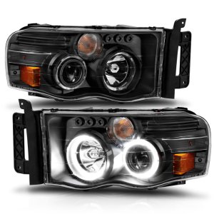 Dodge Ram 1500 Projector Headlights - ANZO - w/ Halo - Black/Clear/Amber - `02-`05