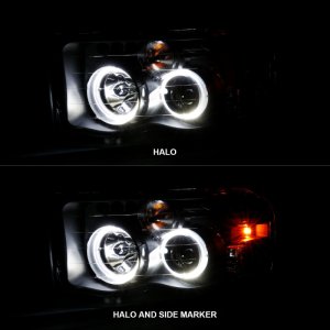 Dodge Ram 1500 Projector Headlights - ANZO - w/ Halo - Black/Clear/Amber - `02-`05