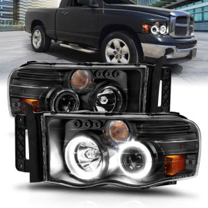 Dodge Ram 1500 Projector Headlights - ANZO - w/ Halo - Black/Clear/Amber - `02-`05