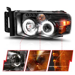 Dodge Ram 1500 Projector Headlights - ANZO - w/ Halo - Black/Clear/Amber - `02-`05