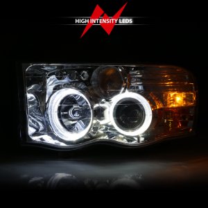 Dodge Ram 1500 Headlights - ANZO - Projector w/ Halo - Chrome - `02-`05