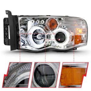 Dodge Ram 1500 Headlights - ANZO - Projector w/ Halo - Chrome - `02-`05
