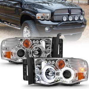 Dodge Ram 1500 Headlights - ANZO - Projector w/ Halo - Chrome - `02-`05