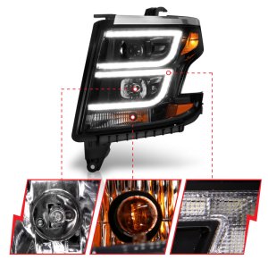 Chevrolet Tahoe Projector Headlights - ANZO - Plank Style w/DRL - Black Housing - Clear Lens - Black - `15-`20 Chevrolet Tahoe Projector Headlights - ANZO - Plank Style w/DRL - Black Housing - Clear Lens - Black - `15-`20