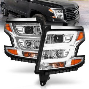 Chevrolet Tahoe LED/Projector Headlights - ANZO - Plank Style w/ DRL - Chrome - `15-`20