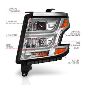 Chevrolet Tahoe LED/Projector Headlights - ANZO - Plank Style w/ DRL - Chrome - `15-`20