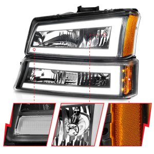 Chevrolet Silverado 1500 Headlights - ANZO - Crystal with Light Bar - Black Housing - `03-`06